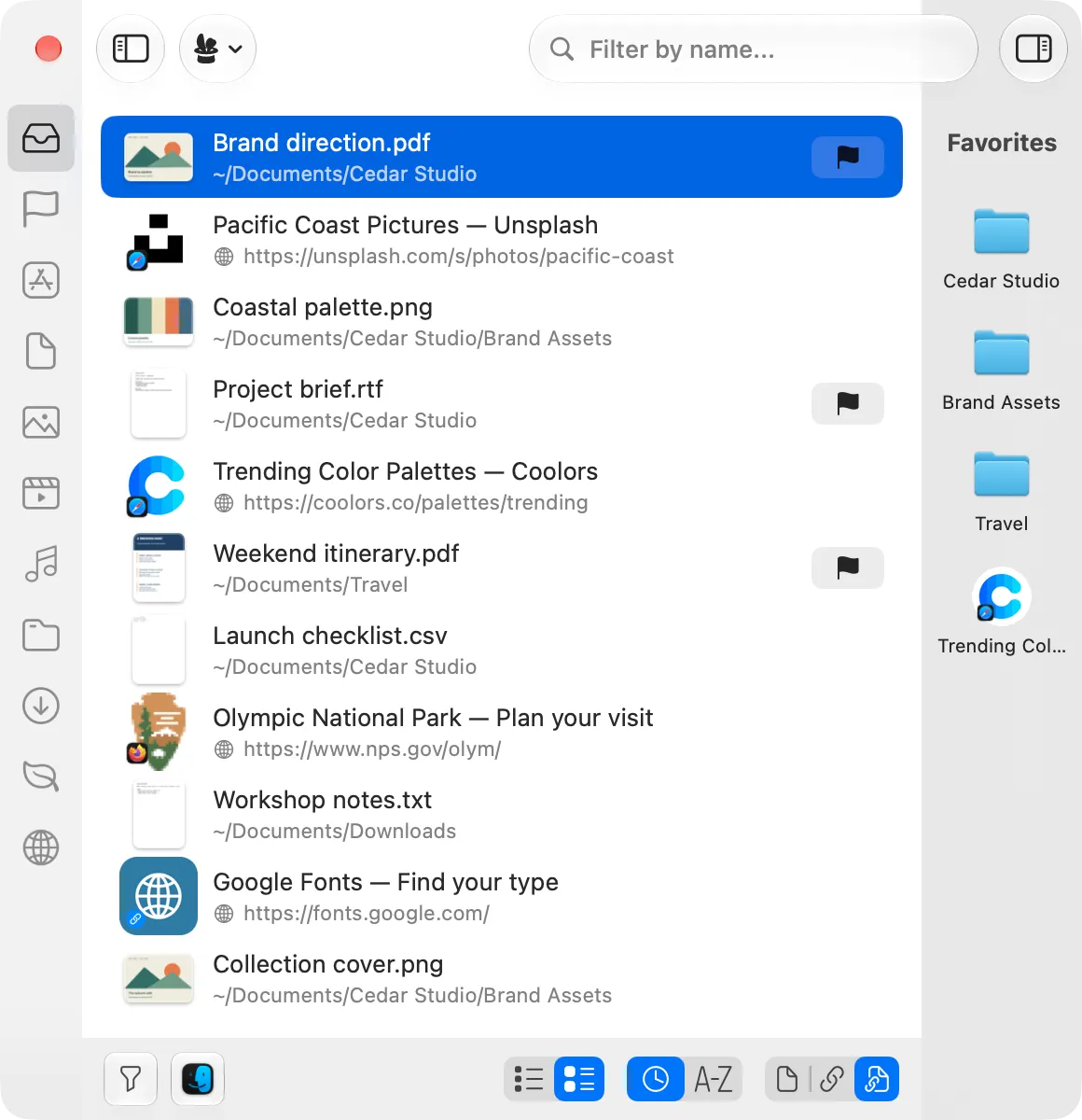 A narrower Trickster 4 window with recent files and saved links