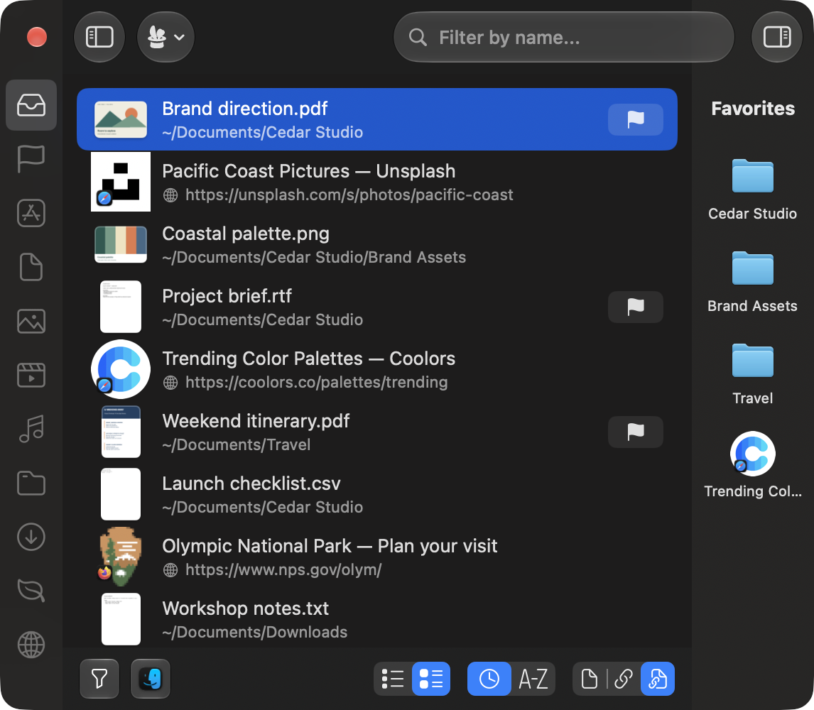 The redesigned Trickster 4 window with recent files, saved links, and Favorites