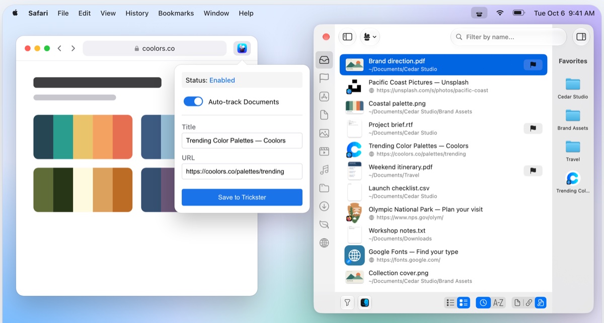 Saving a web page with the Save to Trickster browser extension